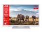 Ein weißer JVC 24 Zoll Fernseher mit 720p HD Auflösung und Unterstützung für Netflix, YouTube und mehr.