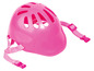 Ein rosa Kinderhelm mit Kinnriemen.