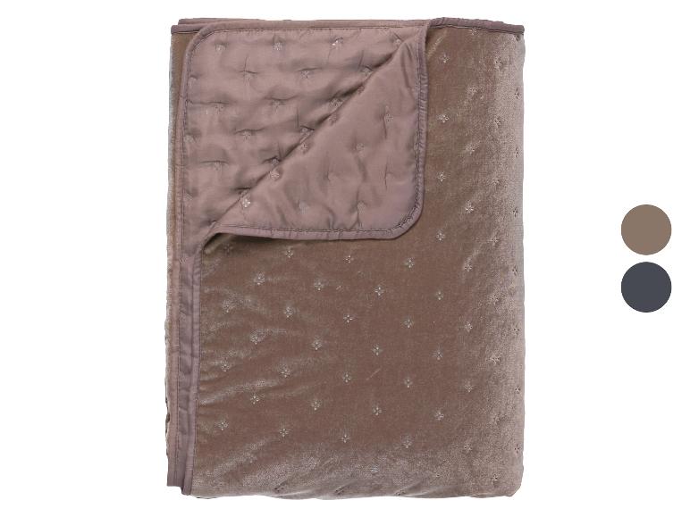 Braune gesteppte Samtdecke mit Blumenmuster und zwei Farbmustern