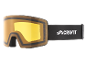Skibrille mit gelbem Glas und schwarzem Band, Aufschrift 'S1 SPEQ GmbH'