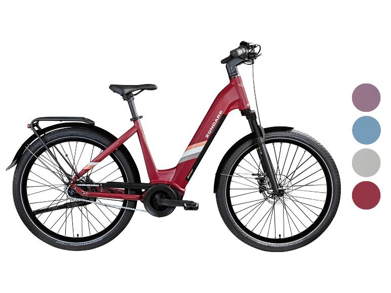 Rotes Zündapp E-Bike mit farbigen Akzenten und schwarzen Rädern.