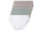 Drei Paar weiße, grüne und rosafarbene Unterhosen.