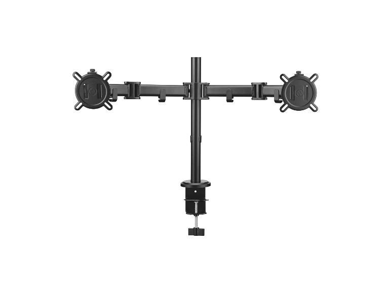 Schwarze Doppelmonitorhalterung mit Tischklemme