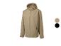 Beige Herren-Kapuzenjacke mit Reißverschluss, mit schwarzen und beigen Farbmustern.