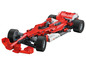 Ein rotes Formel-1-Rennwagen aus LEGO-ähnlichen Bausteinen.