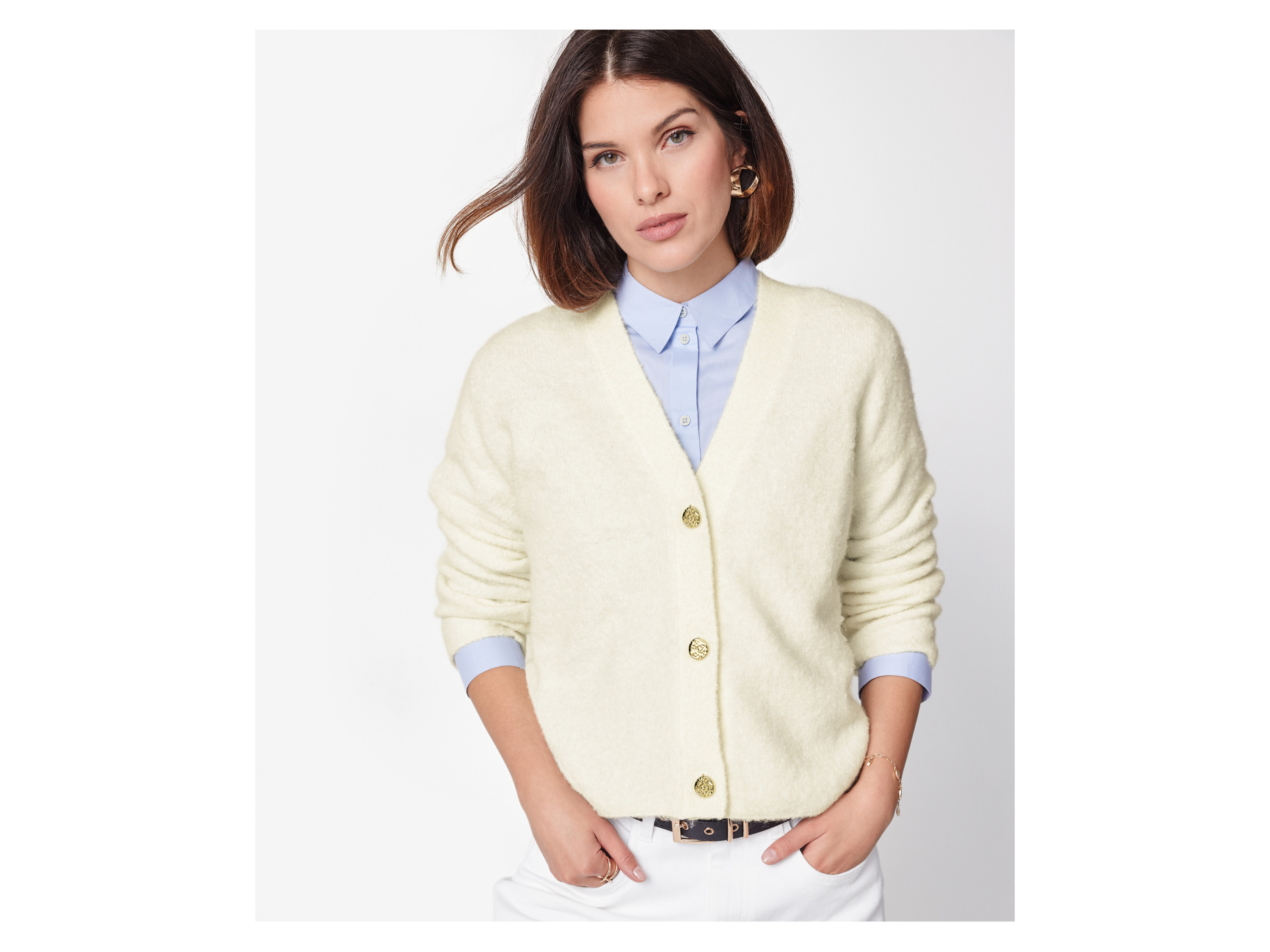 ESMARA® Damen Bouclé-Strickcardigan (Weiß, L(44/46)) – Bild 2 von 4