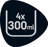 Siegel, das 4x 300ml Kapazität anzeigt.
