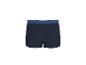 Dunkelblaue Herren-Boxershorts mit marineblauem Bund, Rückansicht.
