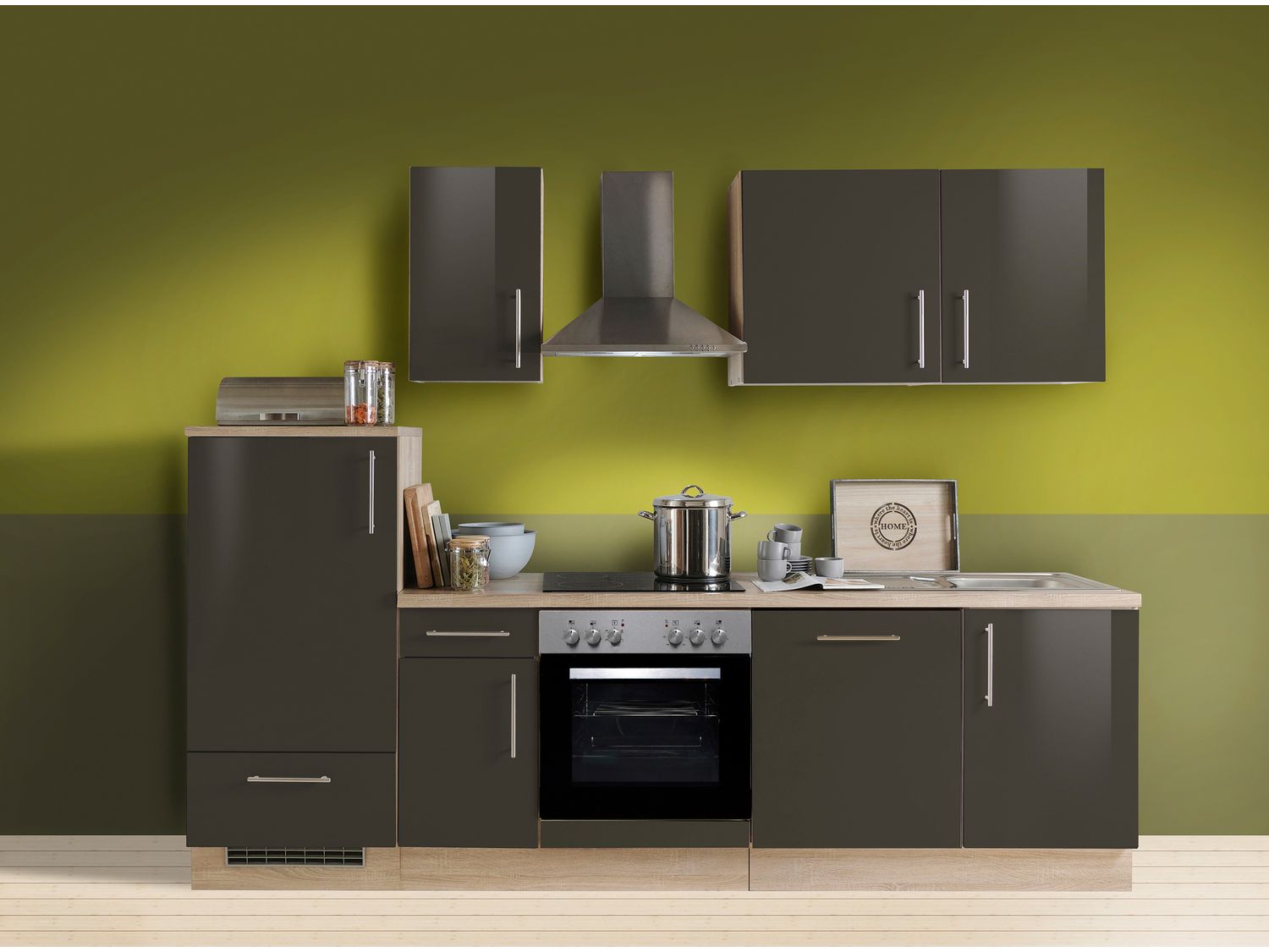 Menke Küchenblock Premium 270/280/300/310cm (mit Geschirrspüler, 270 cm / Lava, Frei Bordsteinkante) | 04039354092955