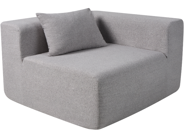 Hellgraues modulares Ecksofa mit passendem Kissen.