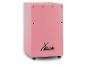 Rosa X-DRUM Cajon mit schwarzen Füßen und Schrauben.