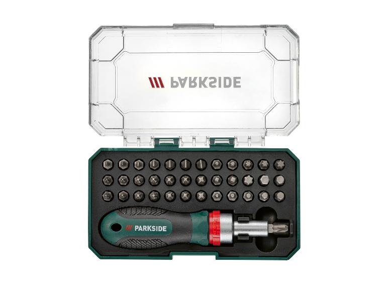 PARKSIDE Ratschenschraubendreher-Set mit Bits in einer offenen Aufbewahrungsbox