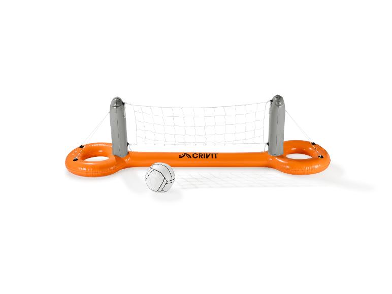 Orange-graues aufblasbares Volleyball-Set mit Ball, für Pool oder Strand.