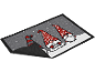 Weihnachtsmatte mit drei Wichteln, Schneeflocken und dem Text „MERRY CHRISTMAS JOY“