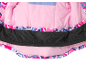 Innenseite einer pinken und gemusterten Kinder-Skijacke mit schwarzem Schneefang.