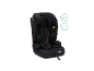 Schwarzer Kindersitz mit Gurt, geeignet ab 9 Monaten und 76-150 cm.