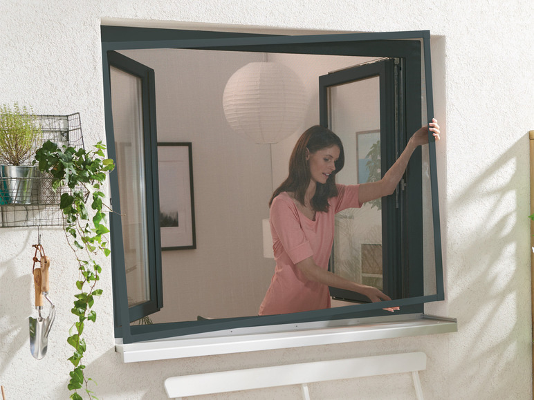 Gehe zu Vollbildansicht: LIVARNO home Insektenschutz für Fenster 100 x 120 cm, anthrazit, 3er Set - Bild 1