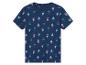 Kurzarm-T-Shirt in marineblau mit stilisiertem Segelboot-Muster.