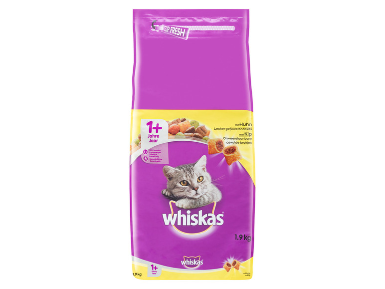 Gehe zu Vollbildansicht: Whiskas Katzentrockenfutter 1+ Adult mit Huhn, 3 x 1,9 kg - Bild 2