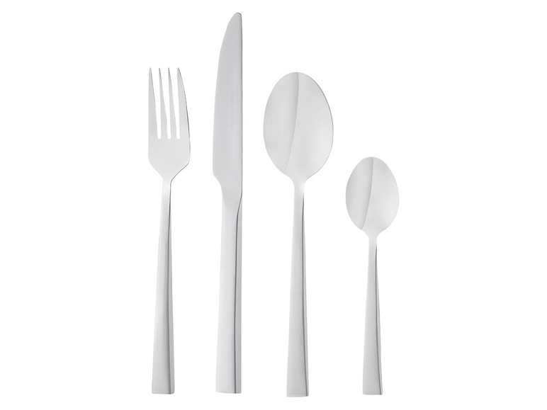 Eine Gabel, ein Messer und zwei Löffel, bereit zum Essen.