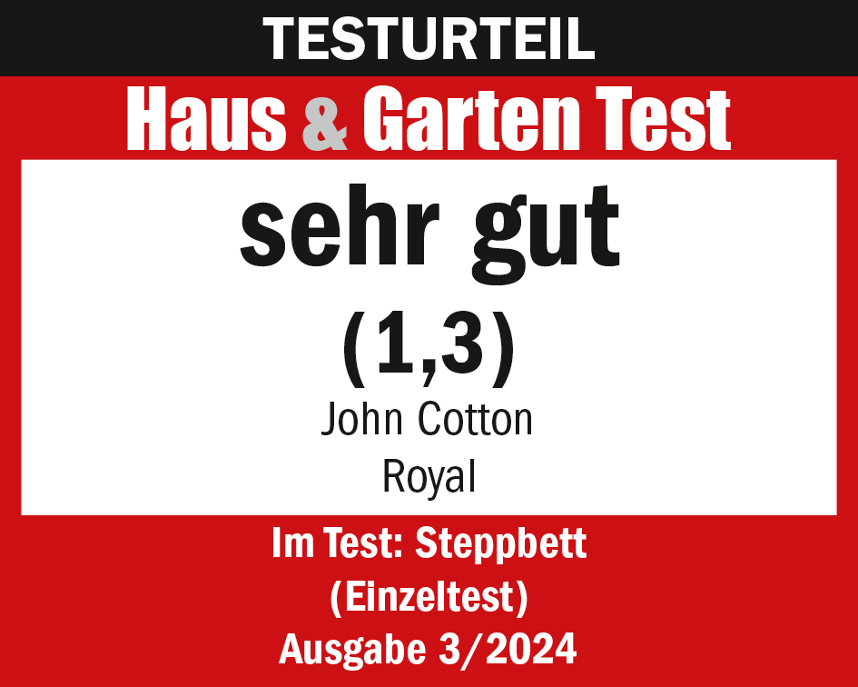 Testergebnis: sehr gut (1,3) im Steppbett-Test (Einzeltest), Ausgabe 3/2024.