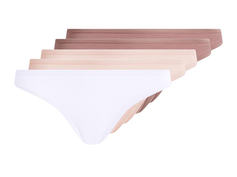 Fünferpack Damen-Slips in neutralen Tönen: Weiß, Hellbeige und Braun.
