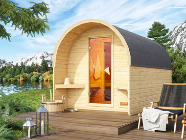 Karibu - Outdoor-Sauna Fasshaus, 40 mm Wandstärke, aus Fichtenholz