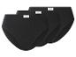 Drei schwarze Damenunterhosen mit gerippter Textur und weißen Etiketten.