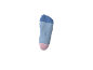 Eine blaue Socke mit rosa Zehen und dem Text „23-26“.