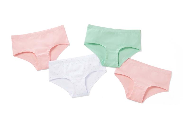 Drei Paar Unterhosen, rosa, mintgrün und weiß mit Punkten.