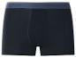 Schwarze Herren-Boxershorts mit blauem Gummibund und Streifenmuster.