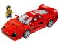 Ein roter Lego Ferrari F40 mit einer Minifigur.