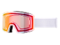 Skibrille mit farbigen Gläsern und weißem Band.