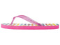 Rosa Flip-Flops mit Regenbogenstreifen und Tier-Print.
