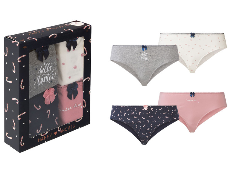 Gehe zu Vollbildansicht: Happy Shorts Damen Slips, 4 Stück, mit Weihnachtsmotiv & Geschenkverpackung - Bild 21