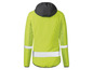 Gelbe Jacke mit reflektierenden Streifen und Kapuze.