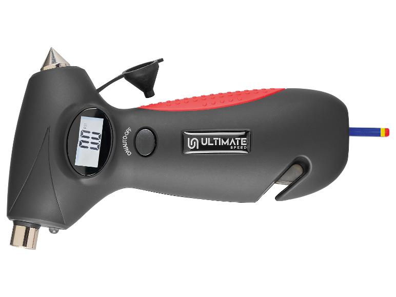 Ultimate Speed 4-in-1 Digitaler Reifendruckmesser mit Nothammer und Gurtschneider
