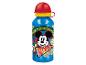 Blaue Wasserflasche mit einer Micky Maus-Zeichnung, Kirschen und der Aufschrift „CHAMPION“.