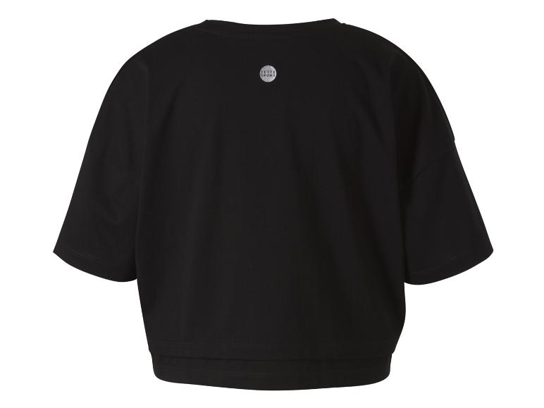 Schwarzes Jette Sport Damen-T-Shirt mit kurzen Ärmeln und Rundhalsausschnitt.