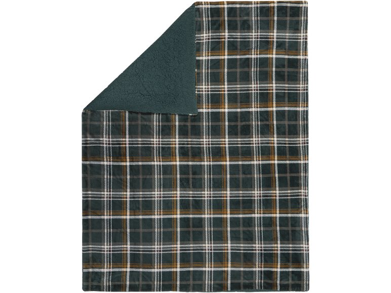 Kuscheldecke mit grünem Karomuster und Sherpa-Rückseite