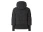 Schwarze Steppjacke mit Kapuze, Rückansicht.