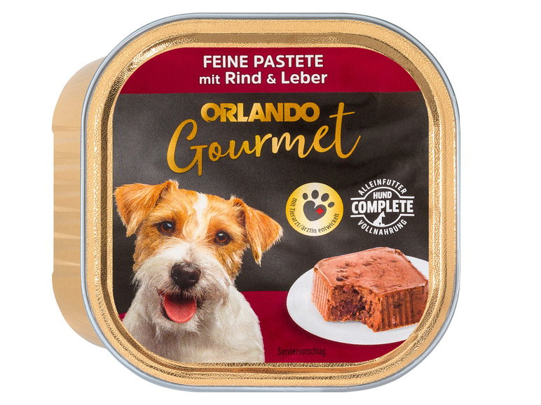 Gehe zu Vollbildansicht: ORLANDO Gourmet Hundenassnahrung Feine Pastete mit Rind & Leber, 11 x 150 g - Bild 2