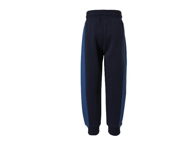 Dunkelblaue Jogginghose mit blauem Seitenstreifen, Rückansicht