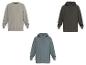 Drei Sweatshirts und Hoodies in Grau, Dunkelgrau und Blaugrau.