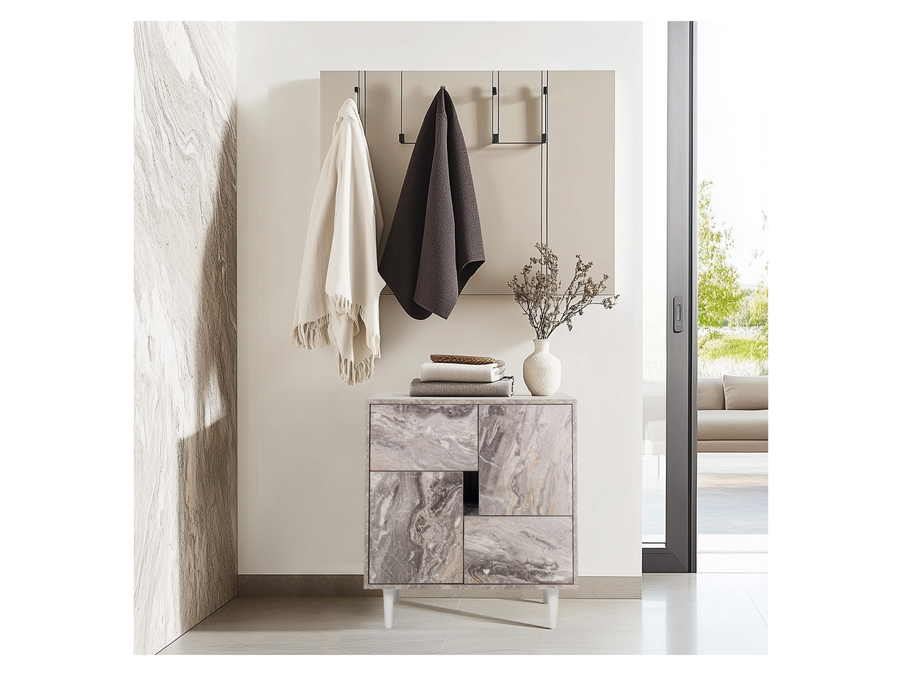 HJH LIVING Sideboard / Kommode LYKKJA (weiß/marmor) – Bild 3 von 4