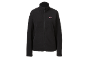 Schwarze Fleecejacke mit Reißverschluss und kleinem rosa Logo auf der Brust.