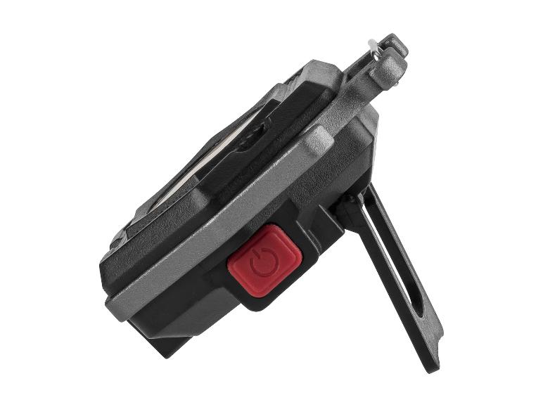 Schwarze Stirnlampe mit rotem Ein-/Ausschalter.