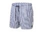 Herren-Badeshorts mit blau-weißen Streifen und Kordelzug.