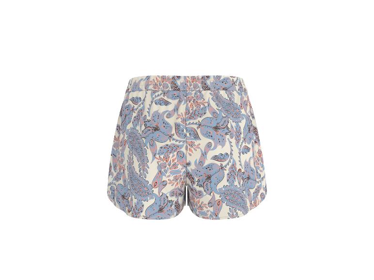 Damen-Shorts mit weiß-blau-rosa Paisley-Muster