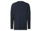 Rückenansicht eines schlichten dunkelblauen Langarm-T-Shirts.